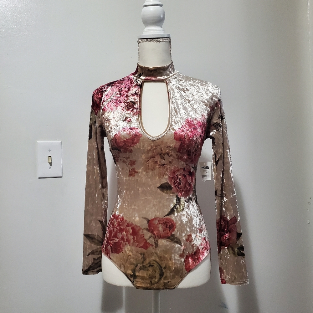 Charlotte Russe Floral Velour Bodysuit